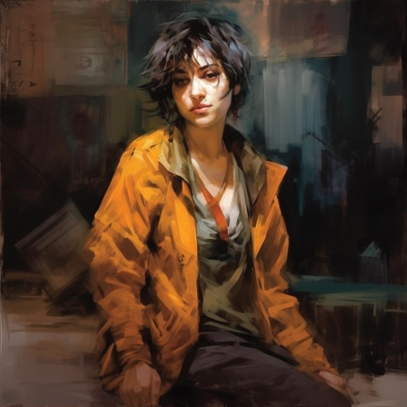 A painted portrait of Jessica Farrokh.